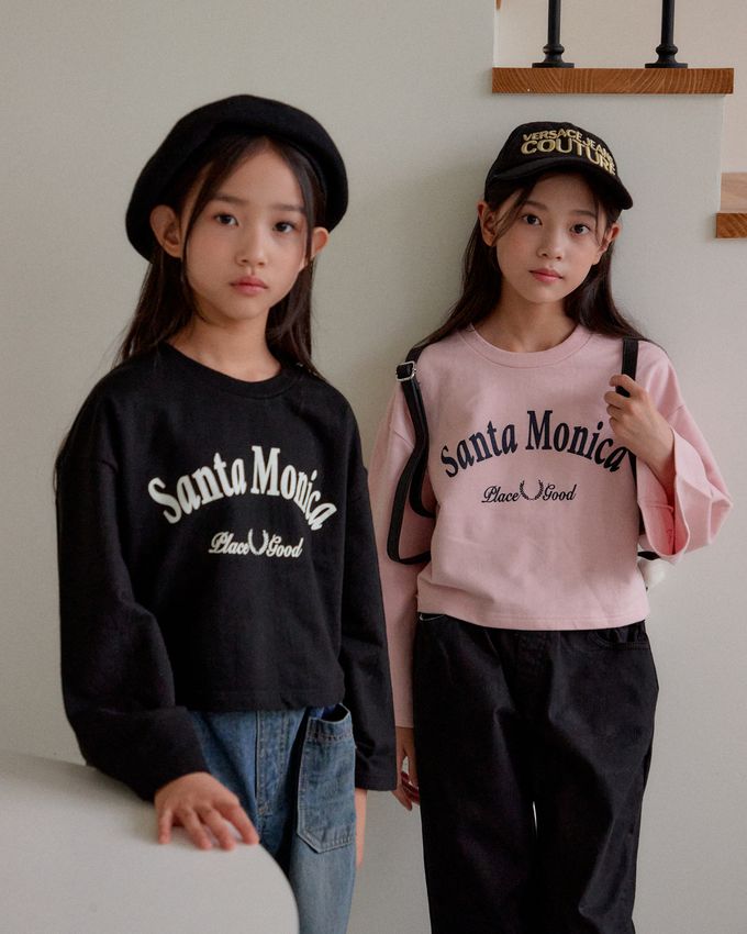 韓國 sm2 - 美式文字印長寬袖短版上衣-黑