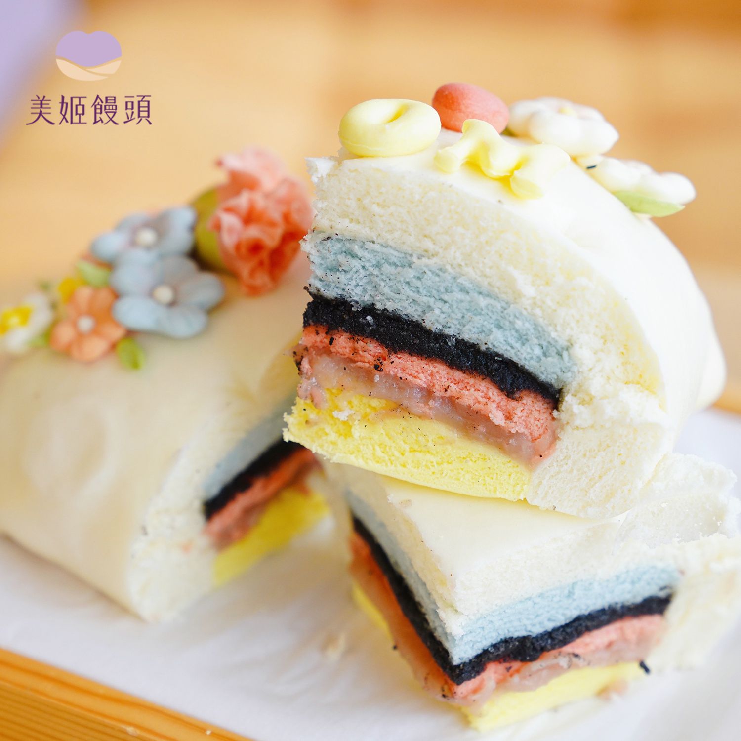 美姬饅頭 - 7吋花朵抱枕鮮乳蛋糕饅頭 (1入)-400g