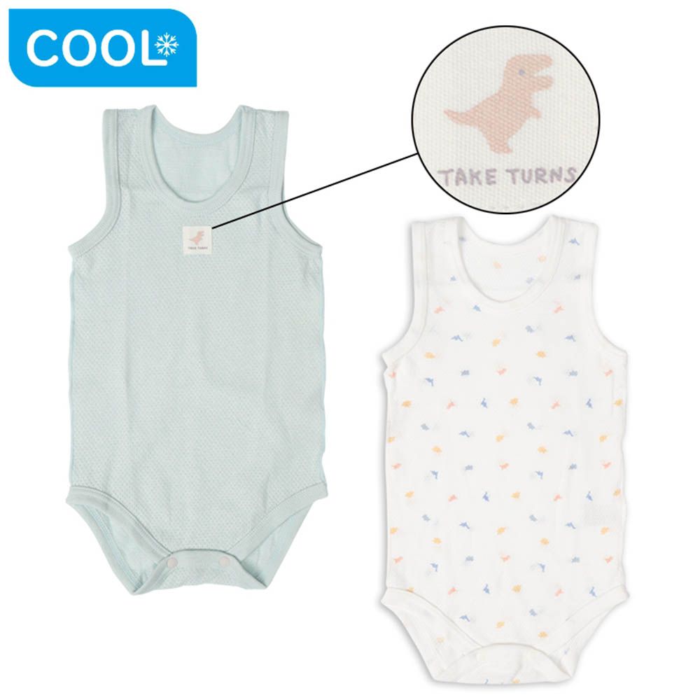 無袖網眼包屁衣2件組套頭式-綠色