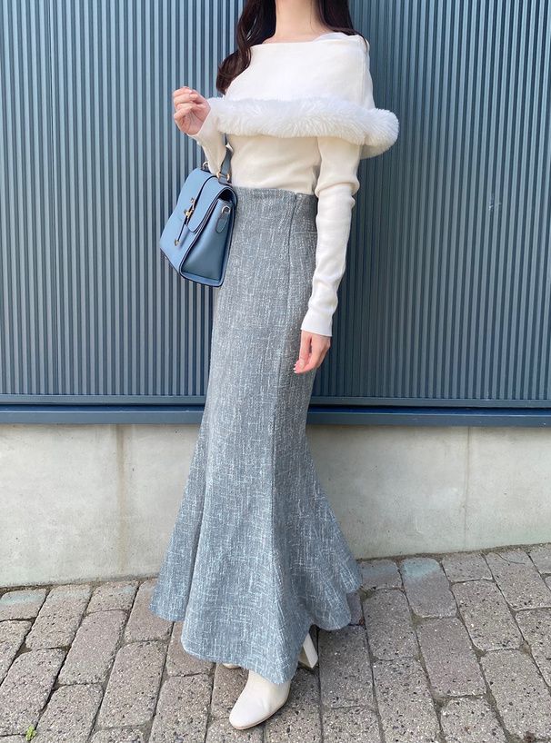 日本 GRL - 氣質小香風修身魚尾裙-淺灰藍