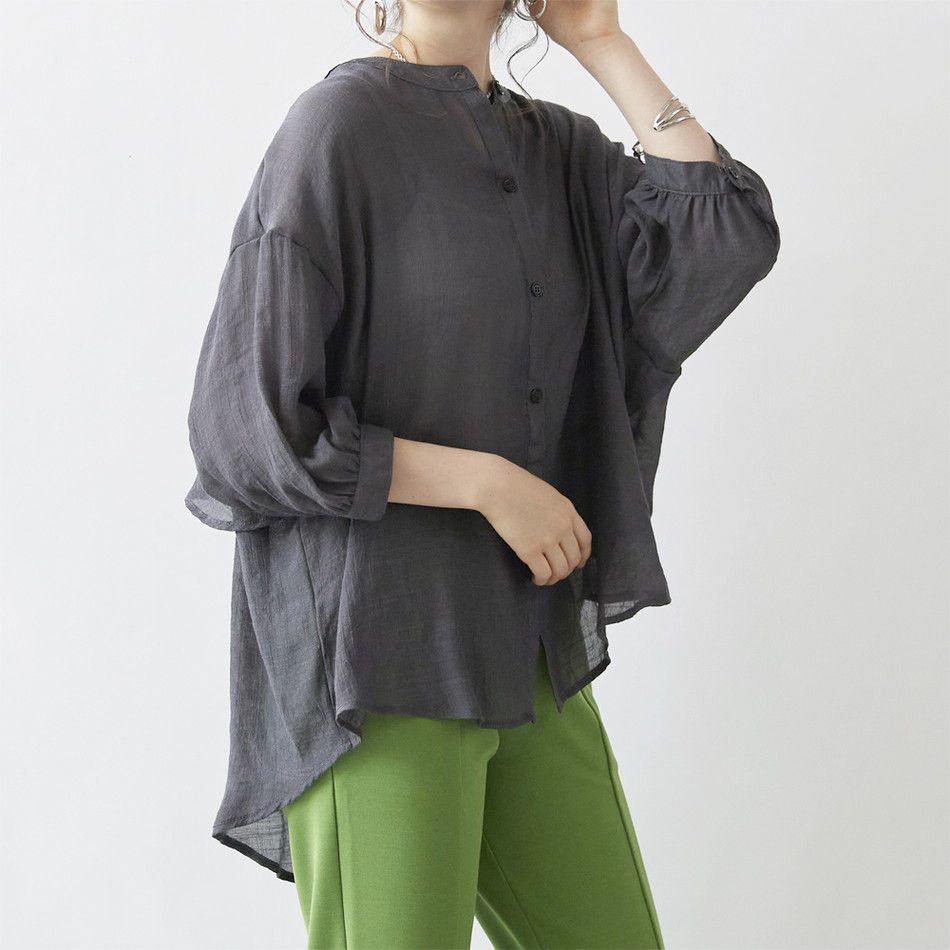 日本 Rejoule - 嫘縈混層次微透膚薄外套/襯衫-奶油杏