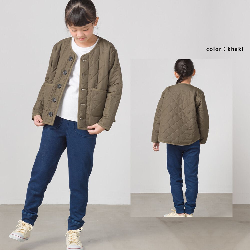 日本 OMNES - (兒童)厚刷毛衍縫鋪棉圓領保暖外套-墨綠