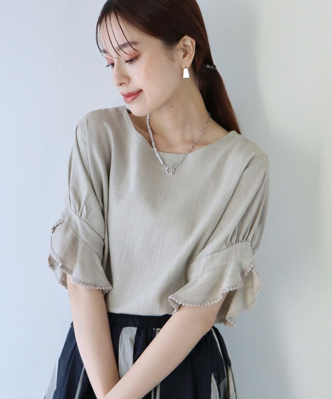 日本 BLUE EAST - 棉麻透氣涼爽短袖上衣-米杏