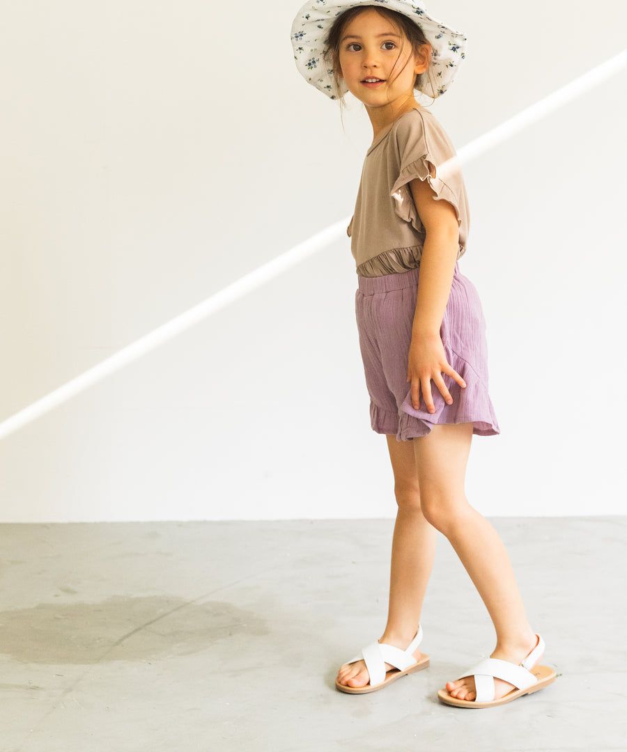 日本 PAIRMANON - 純棉荷葉造型皺皺短褲-杏