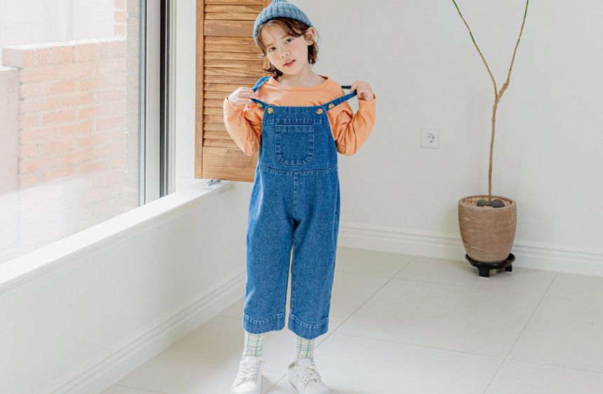 韓國 Bebezoo - 俏皮口袋丹寧吊帶連身褲