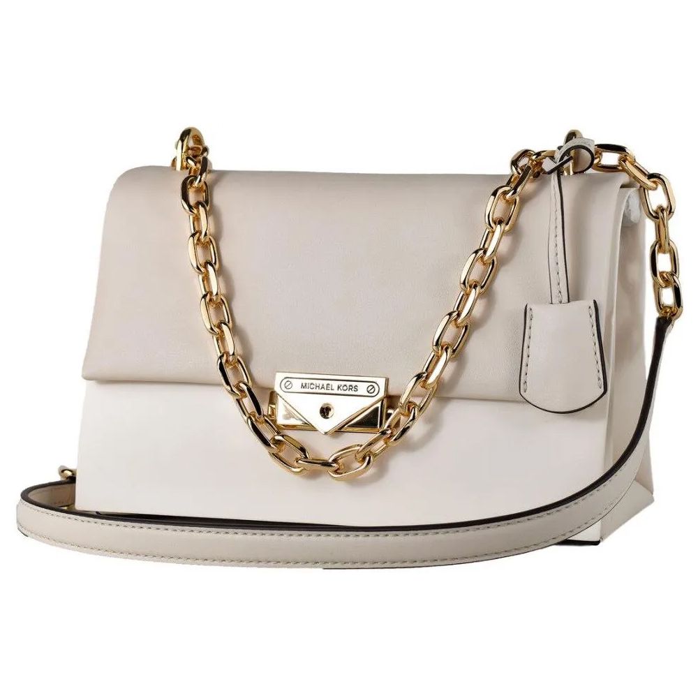 翻蓋皮革肩斜兩用鍊包 (米白)