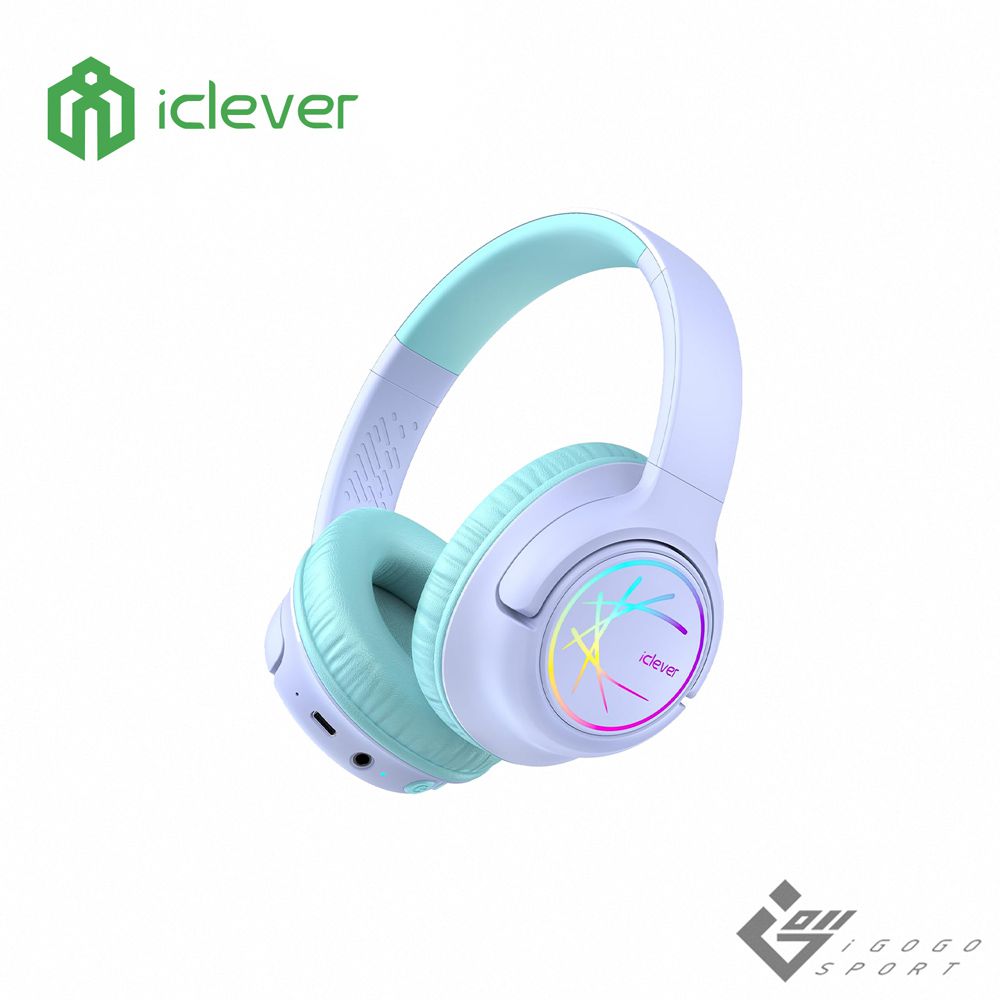 iClever - BTH18 炫光無線兒童耳機-紫色-彩色LED燈與多段式聽力保護
