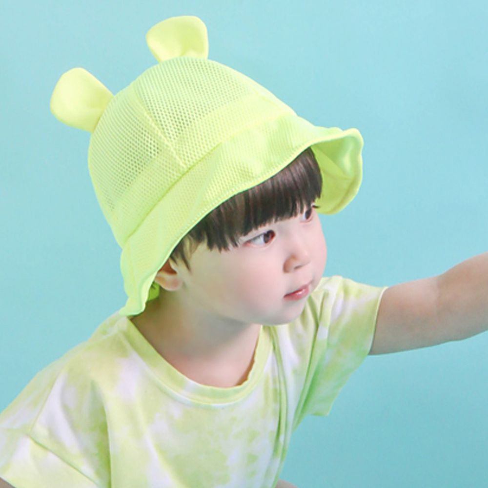 韓國 Babyblee - 小耳朵網格透氣遮陽帽-螢光黃 (頭圍：46-50cm)