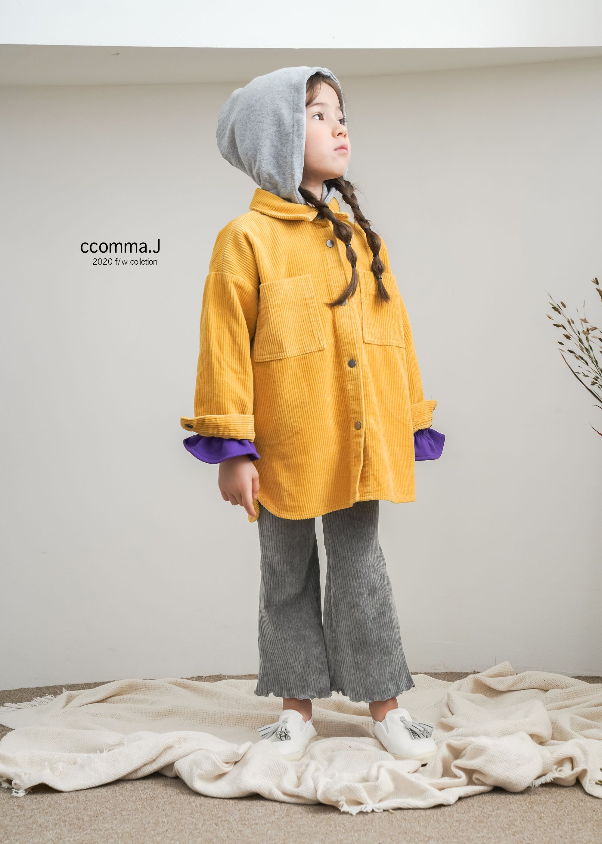 韓國 ccomma. J - 燈芯絨連帽夾克-芥末黃