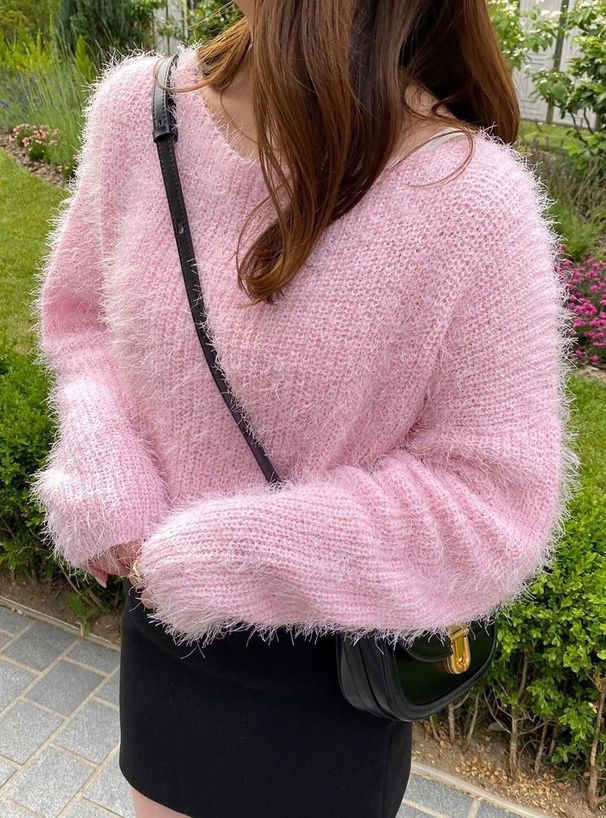 日本 GRL - 聯名款 柔美毛絨感短版毛衣-淺粉 (F)