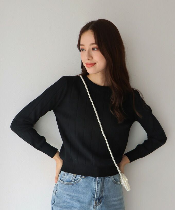 日本 BLUE EAST - 坑條圓領針織上衣-紫