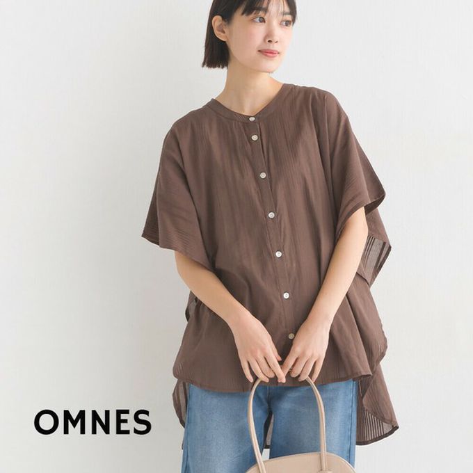 日本 OMNES - 100%印度棉 大寬袖清爽襯衫-咖啡
