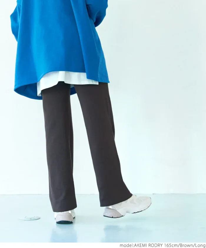 日本 COCA - 針織彈性垂墜美腳寬褲-深藍