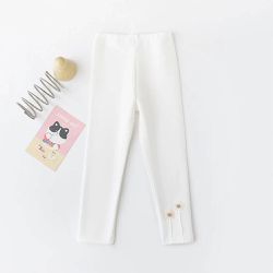 FANMOU - 厚棉氣質內搭褲-兩朵小花-白色