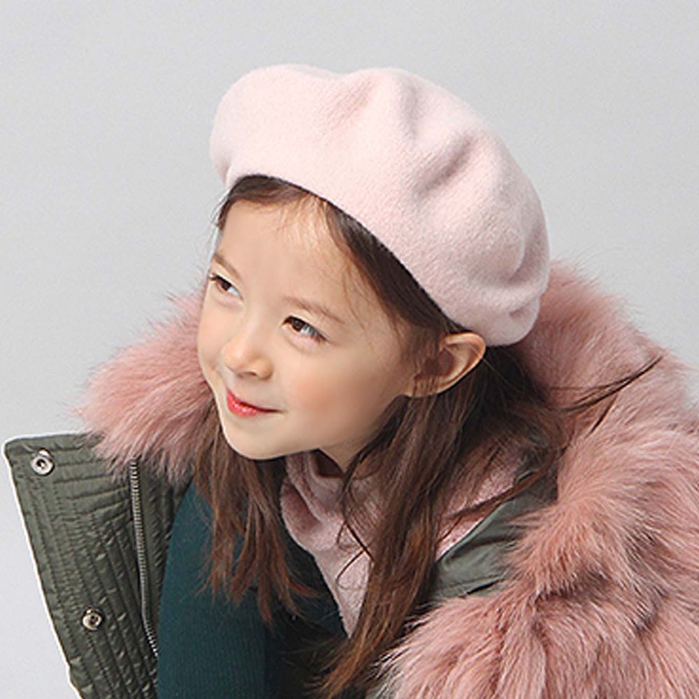 韓國 Babyblee - 羊毛素色貝蕾帽-淺粉紅 (FREE)