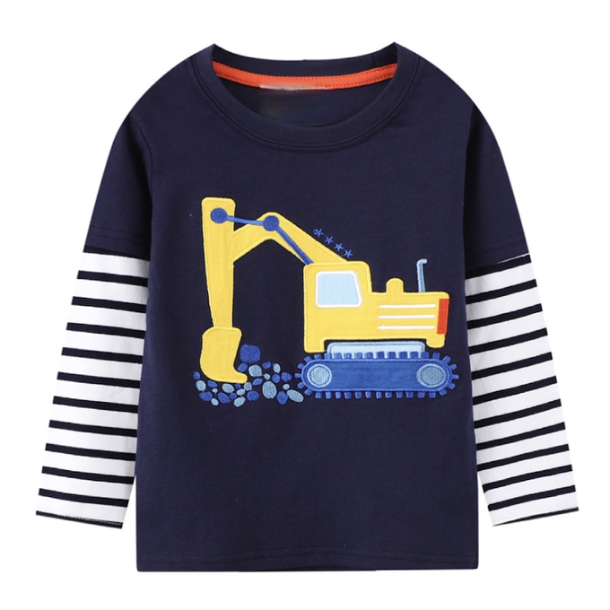 love, charlotte - 假兩件式挖土機貼布繡全棉上衣