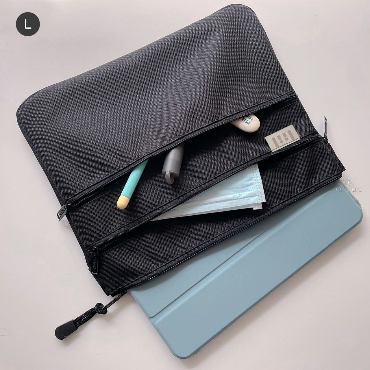 理理 liil - 紋理三拉鏈收納文件袋-風鈴藍 (M-250x190x45mm)