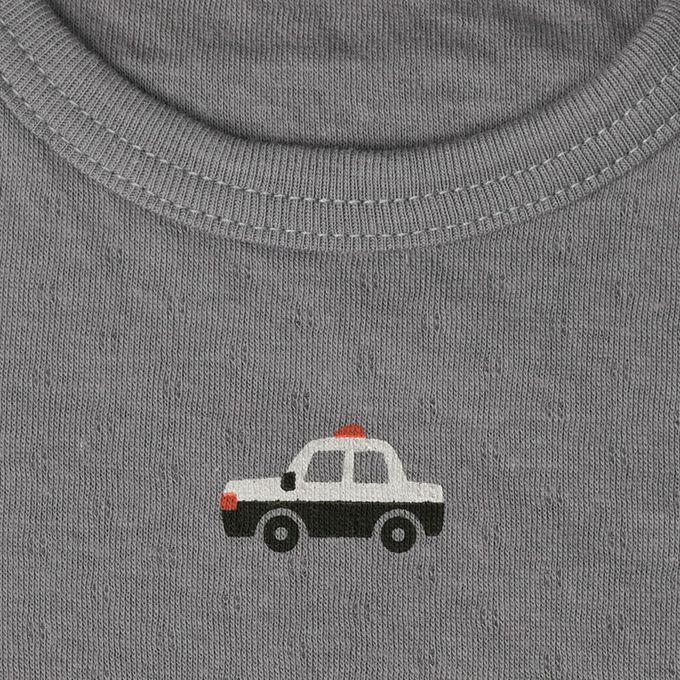 akachan honpo - 短袖圓領上衣2件組蓬鬆棉-警車&橫紋-灰色