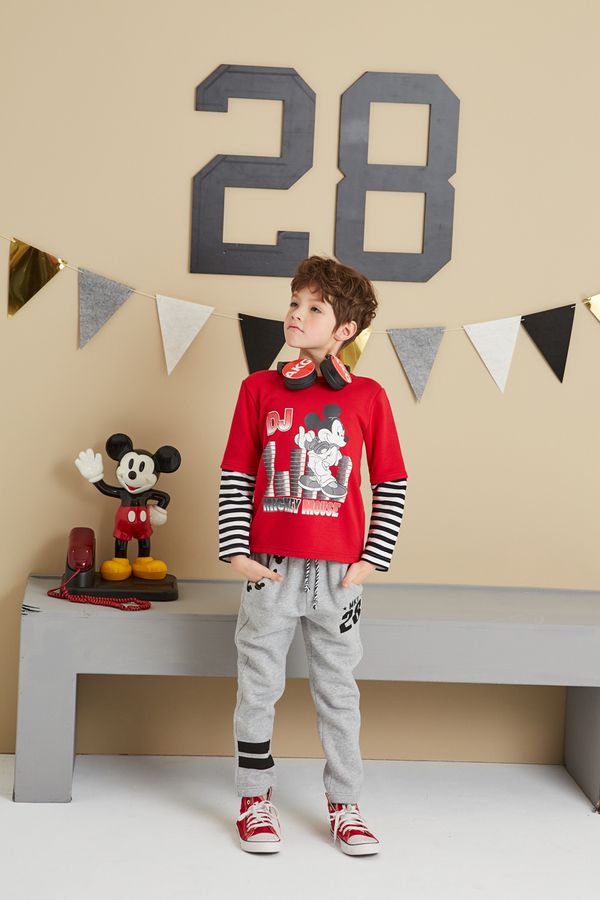 麗嬰房 Disney - 米奇系列運動刷毛長-麻花灰