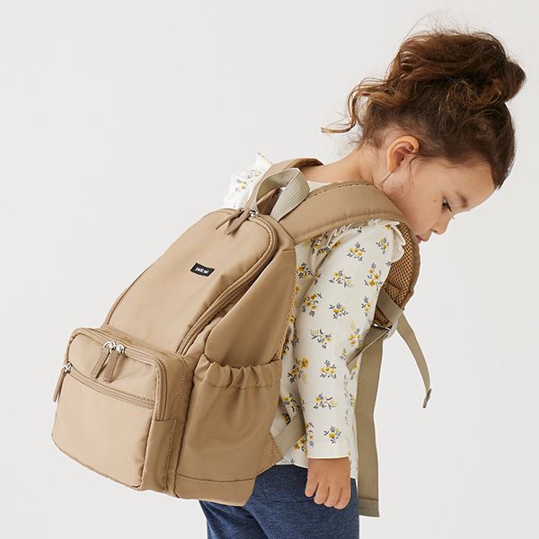 日本 petit main - 潑水加工硬挺帆布透氣背包-灰綠 (F)