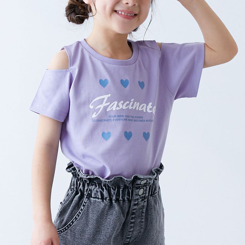 女孩運動風設計款短袖T恤-肩開口-紫