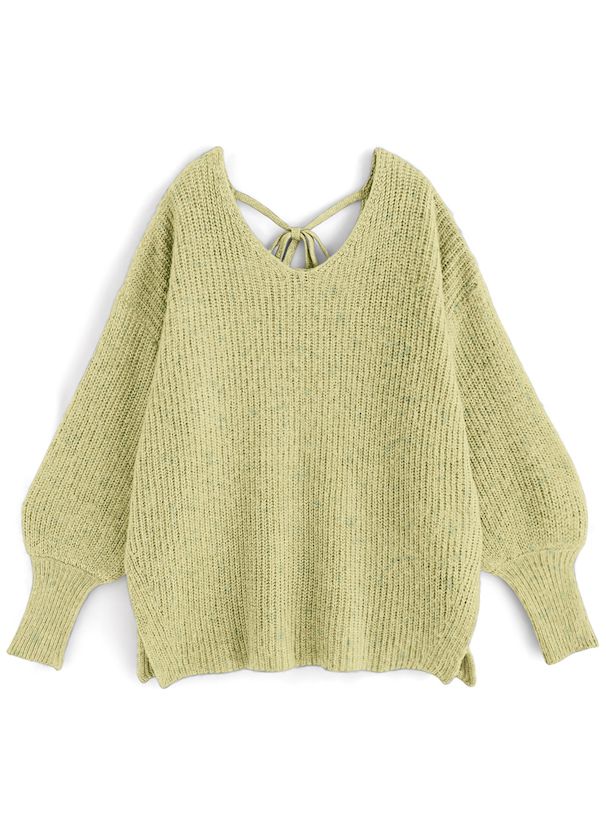 日本 GRL - 慵懶感綁帶長版針織上衣-蘋果綠 (F)