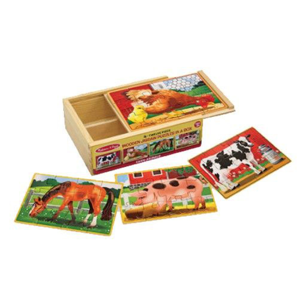 美國瑪莉莎 Melissa & Doug - MD 盒中木製拼圖-農場動物-48片(4種各12片)