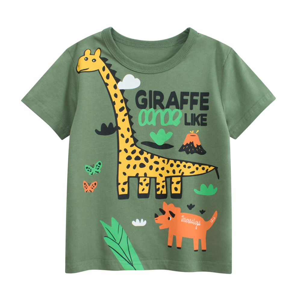 純棉短袖上衣-靈動長頸鹿-綠色
