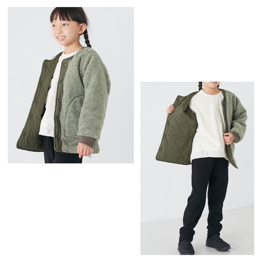 日本 OMNES - 2WAY兩穿絎縫泰迪熊保暖外套(兒童)-淺米杏