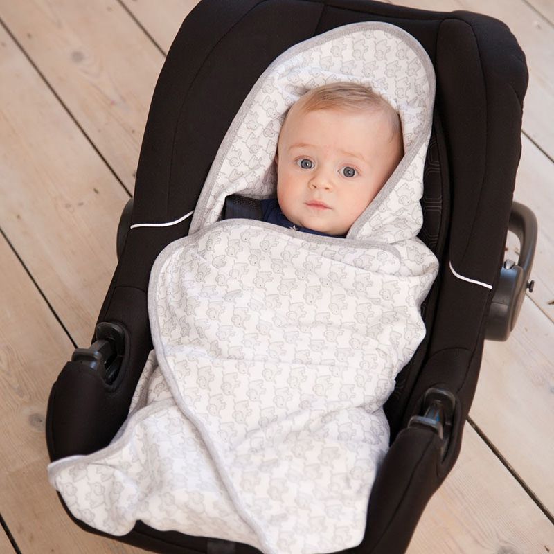 英國 JoJo Maman BeBe - 100%純棉可愛大象多功能小薄被/純棉毯-天空藍