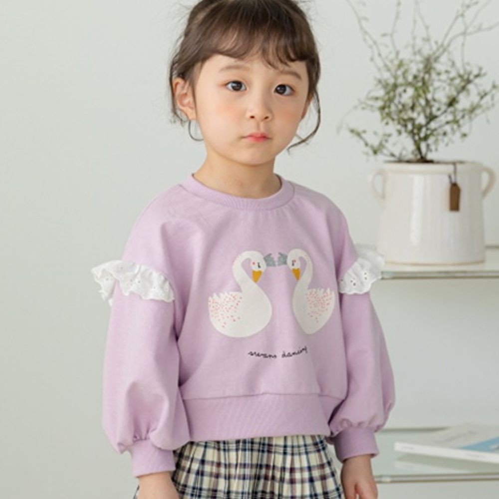 韓國 Orange Mom - 天鵝荷葉泡泡袖上衣-紫
