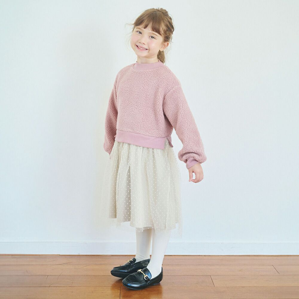 日本 evercloset - 歐風點點薄紗拼接洋裝-摩卡