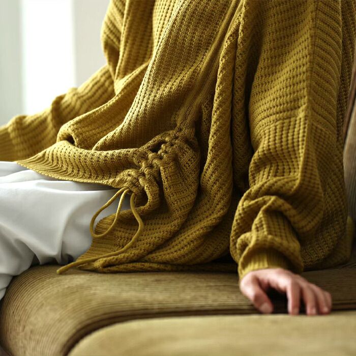 日本 ihuu - 側抽繩落肩船領針織上衣-米杏