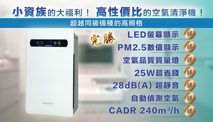 Jason - PM2.5顯示型空氣清淨機 EAP-0240F-2入免運組-白色