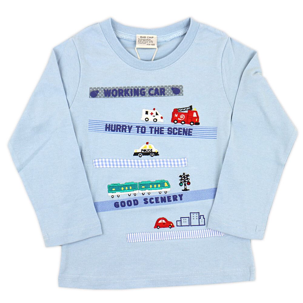 日本服飾代購 - 純棉刺繡X印花長袖上衣-紙膠帶工具車-水藍