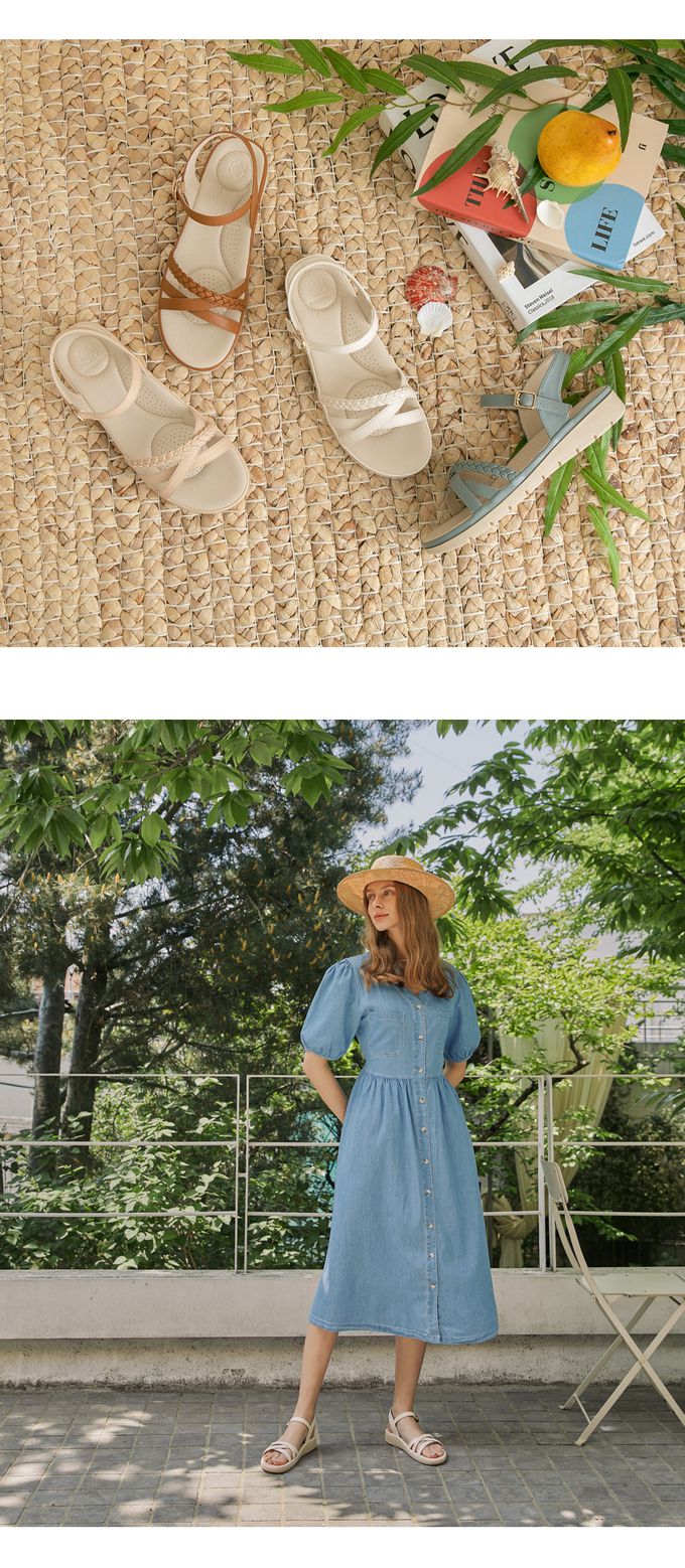 韓國 PINKELEPHANT - 編織交叉細帶軟底涼鞋(2.5cm)-象牙白