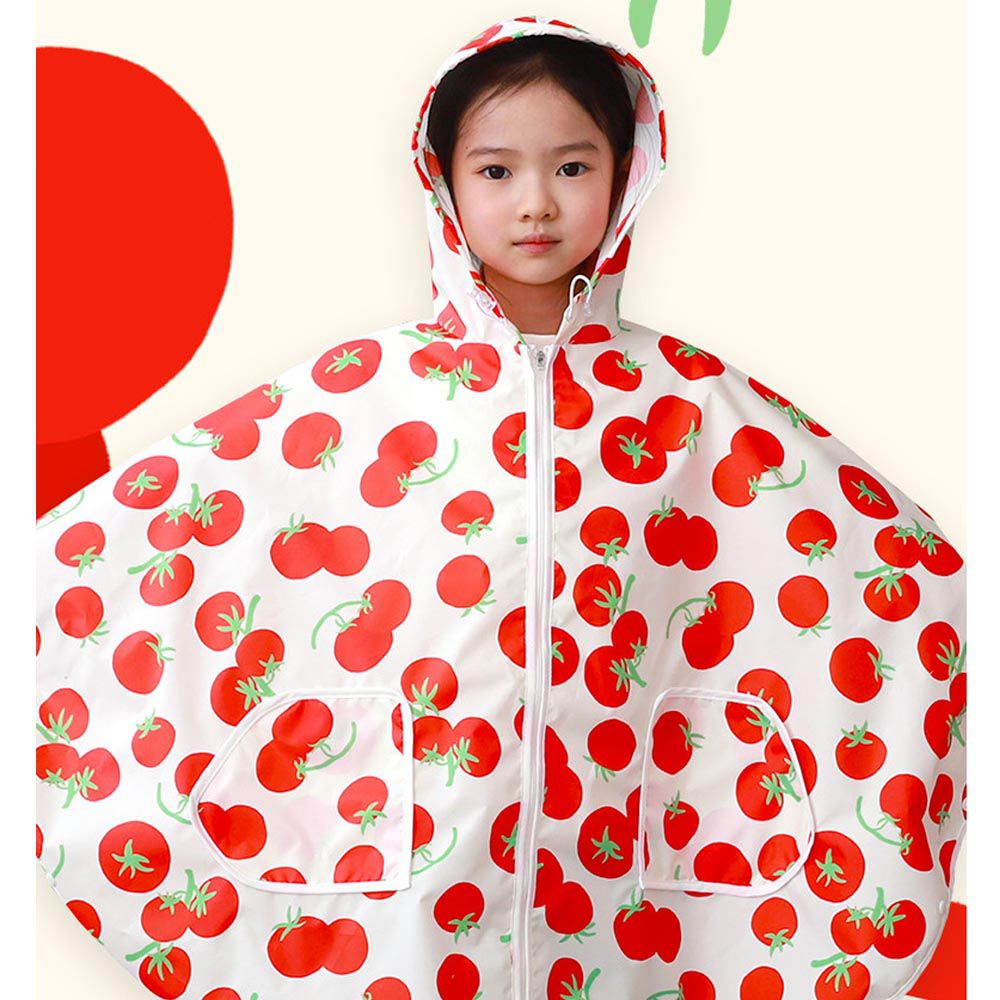 韓國 Bebe Chouette - (有帽繩)防風連帽兒童斗篷雨衣-大番茄