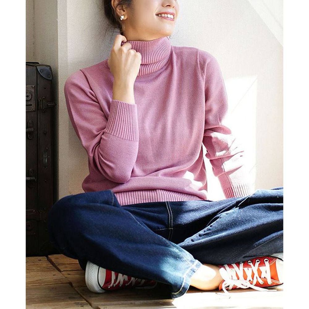 日本 zootie - Heatful發熱系 高領舒膚薄針織上衣-紫粉