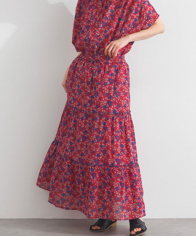 日本 Lupilien - 100%印度棉 華奢滿版印花分層長裙-綠系