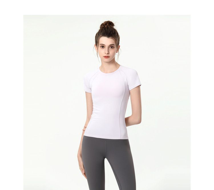 S~4XL圓領緊身運動短袖上衣-灰色