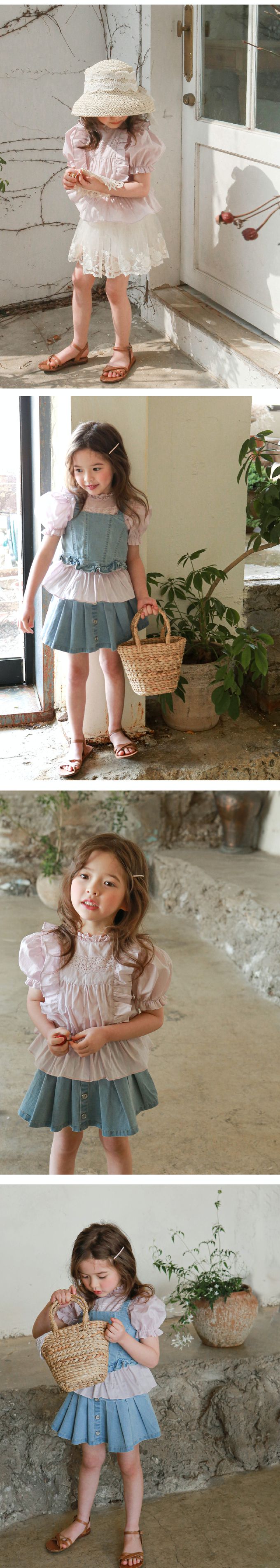 韓國 Puellaflo - 甜蜜花邊裝飾公主袖襯衫-淺粉