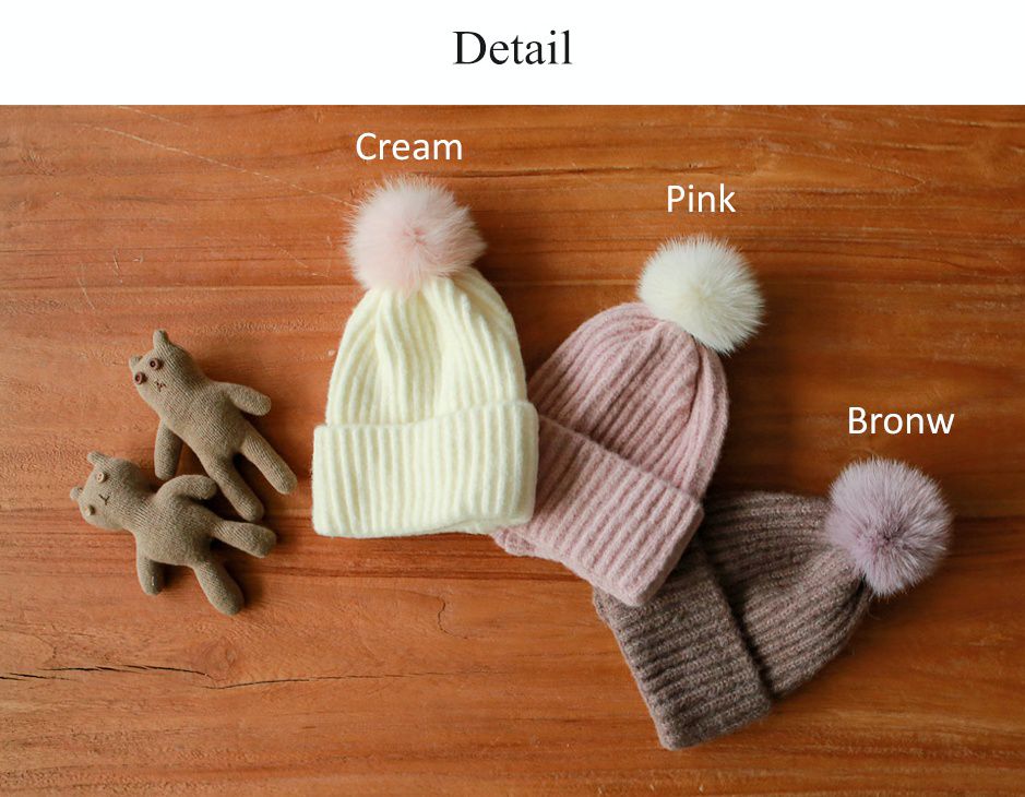 韓國 Puellaflo - 毛球針織毛帽-粉紅