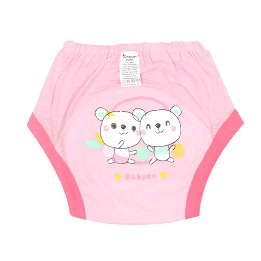 韓國 babyan - 3層純棉學習褲(緹花圖案款)-粉嫩熊熊
