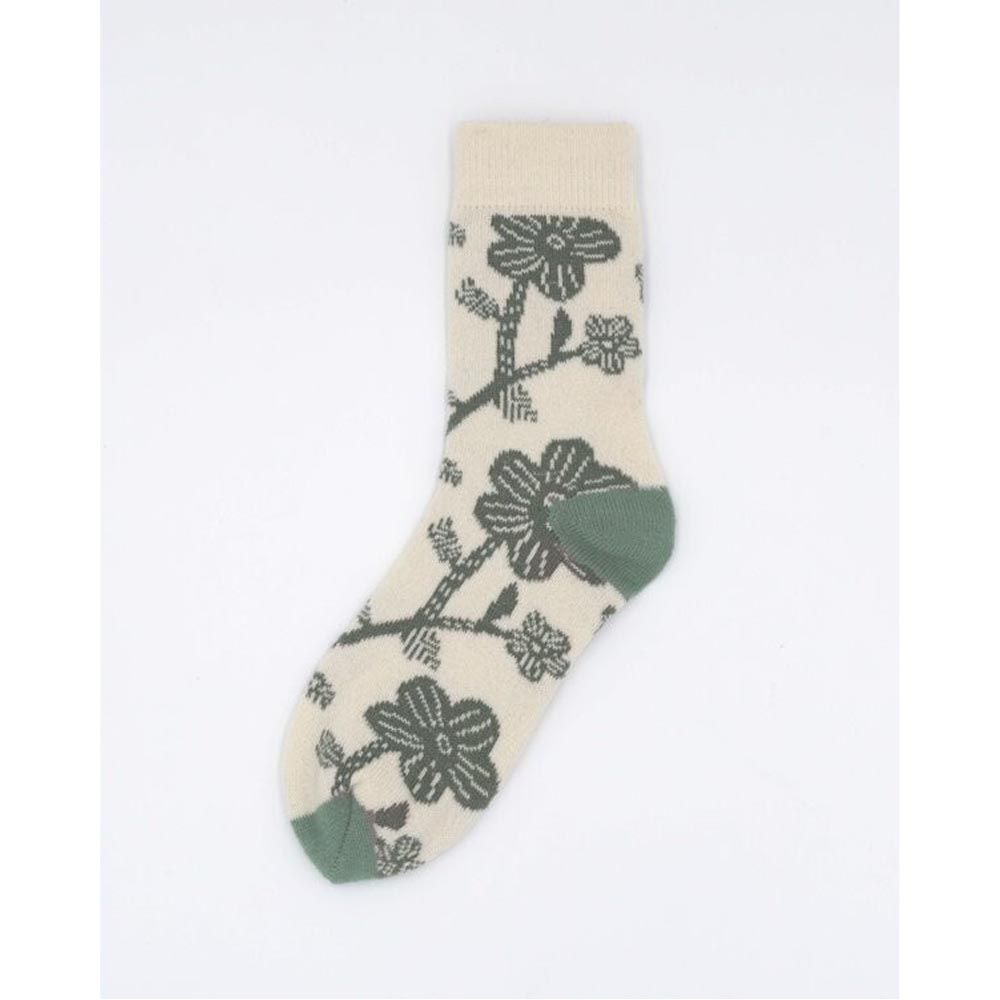 日本 friendshill - 絲綢混紡歐風印花保暖長襪-花朵秘境-米杏 (23-25cm)