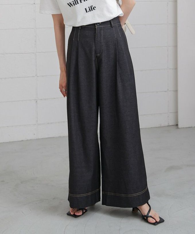 日本 Bab - 簡潔縫線俐落寬版長褲-黑