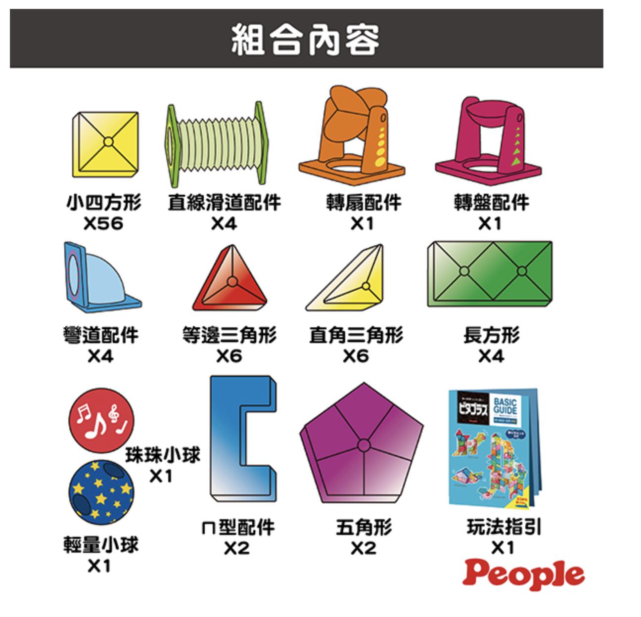 日本 People - 益智磁性積木BASIC系列-滾球滑道組DX