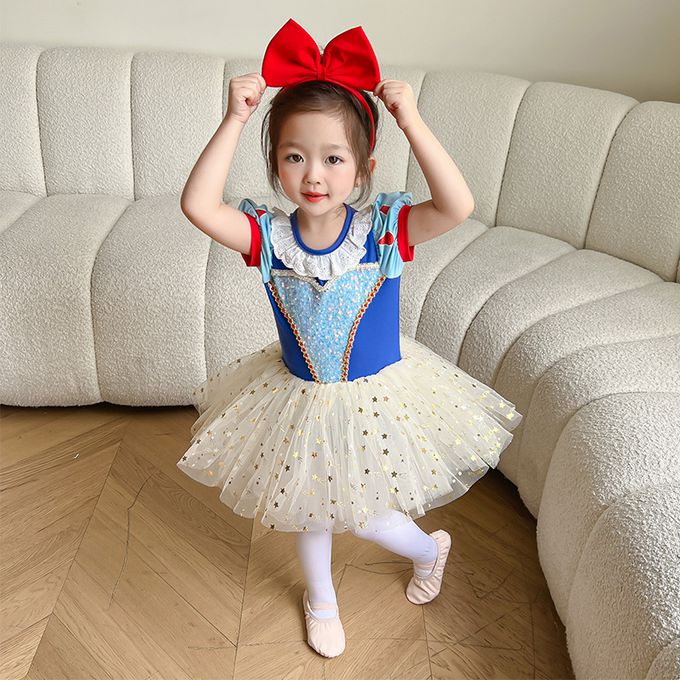 短袖造型公主裙/芭蕾舞裙-卡通人物-白雪公主-藍+奶油黃