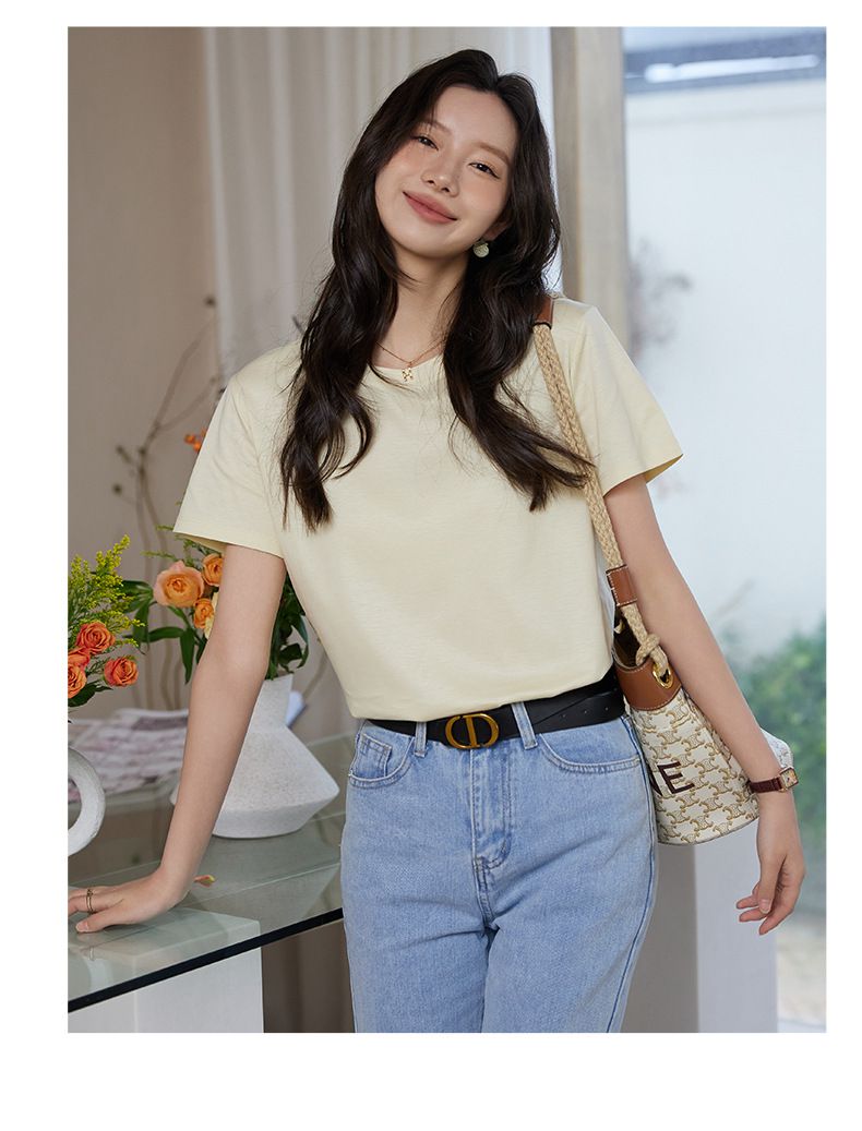 糖果色絲光棉圓領短袖上衣-白色