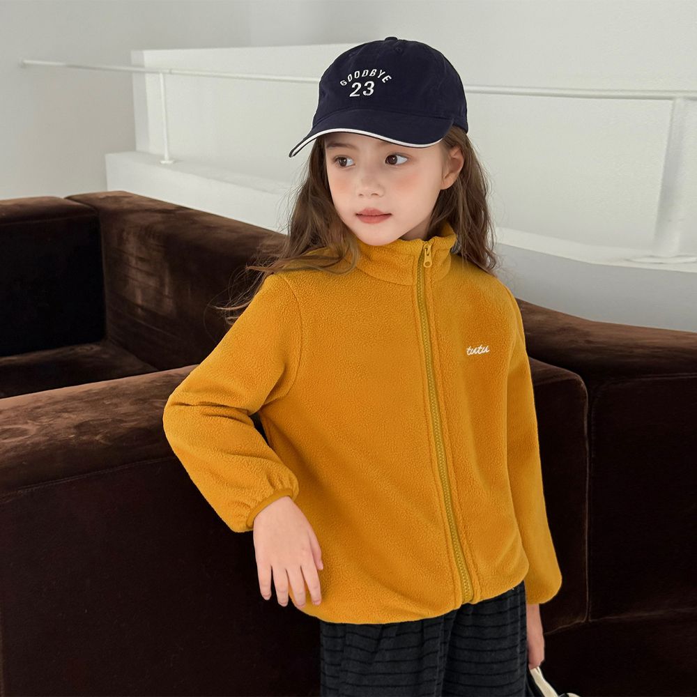 半高領保暖搖粒絨外套-黃色