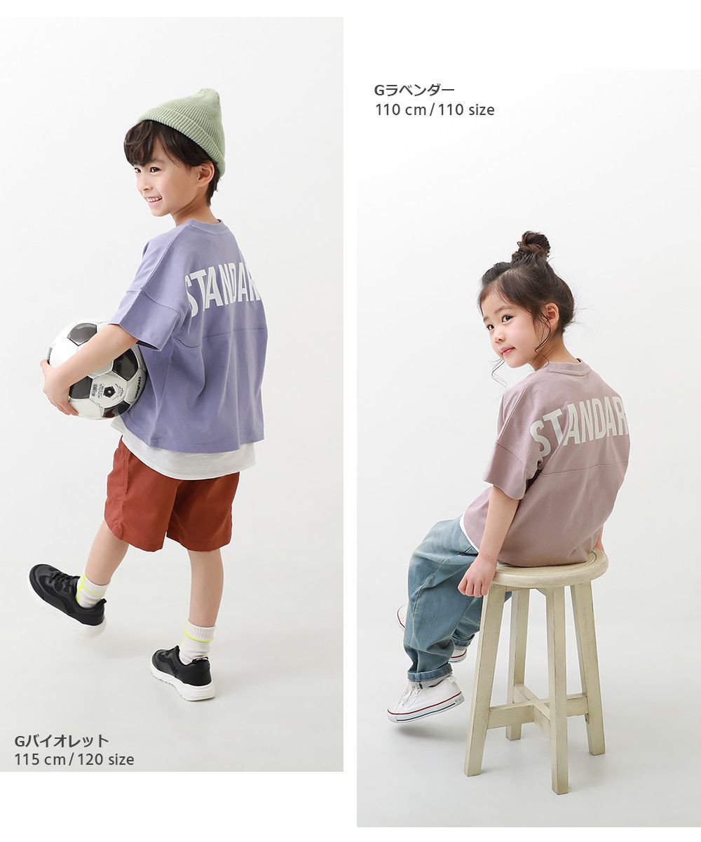 日本 devirock - 背面英文標語寬版短袖上衣-灰藍底x黑字